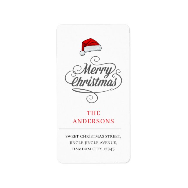 Christmas Hat Elegant Simple Return Address Label (Front)