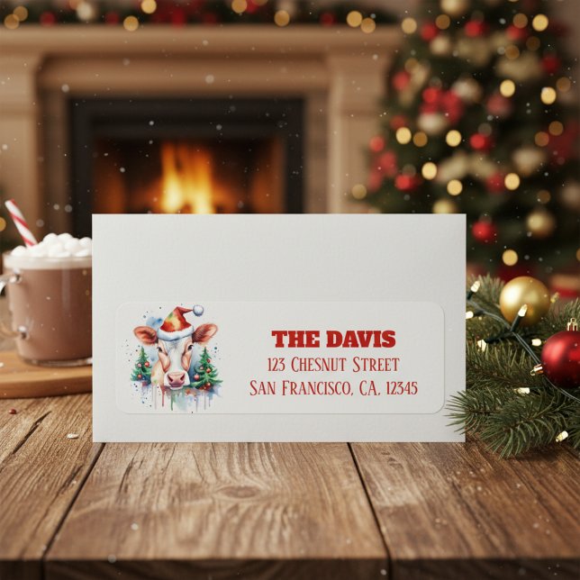 Christmas Hat Festive Cow - Return address  Label (Creator Uploaded)