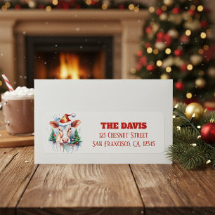 Christmas Hat Festive Cow - Return address  Return Address Label