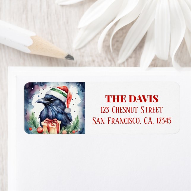 Christmas Hat Festive Crow - Return address  Return Address Label (Insitu)