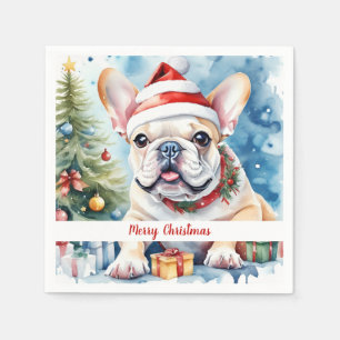 Christmas Hat Festive French Bulldog Paper Napkin