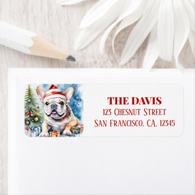 Christmas Hat Festive French Bulldog Return Address Label (Insitu)