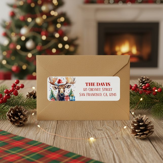 Christmas Hat Festive Moose Return Address Label (Creator Uploaded)