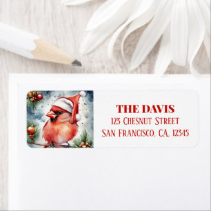 Christmas Hat Festive Northern Cardinal Return Address Label