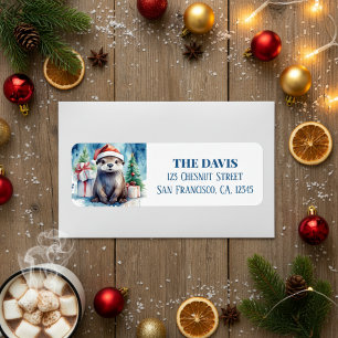 Christmas Hat Festive Otter Return Address Label