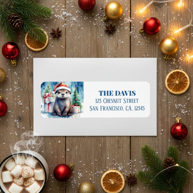 Christmas Hat Festive Otter Return Address Label (Creator Uploaded)