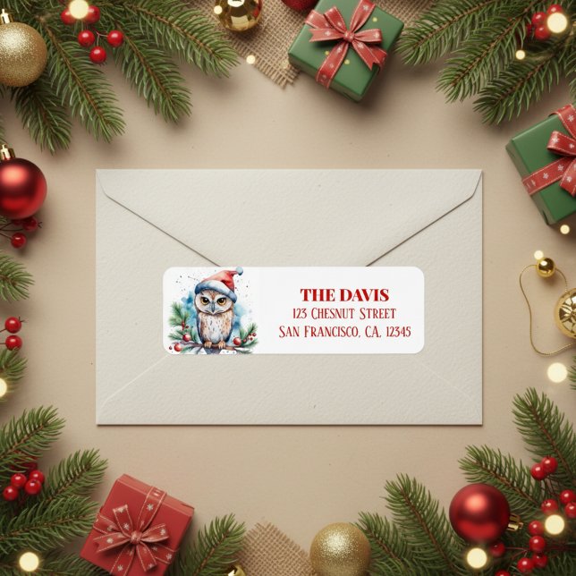 Christmas Hat Festive Owl Return Address Label (Creator Uploaded)