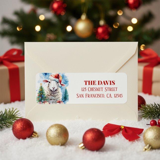 Christmas Hat Festive Sheep Return Address Label (Creator Uploaded)
