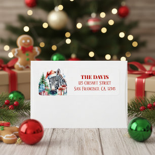 Christmas Hat Festive Zebra Return Address Label