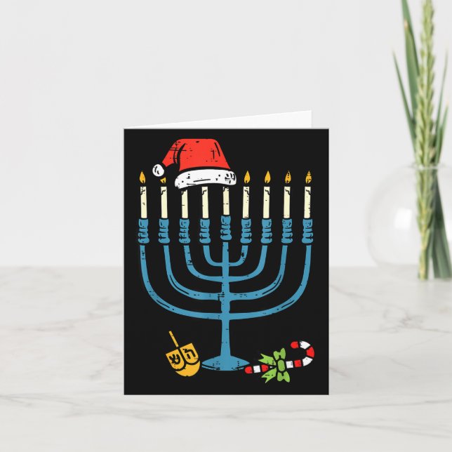 Christmas Hat Menorah Jew Hanukkah Chanukah Men Wo Card (Front)