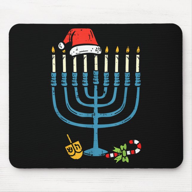 Christmas Hat Menorah Jew Hanukkah Chanukah Men Wo Mouse Pad (Front)