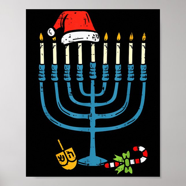 Christmas Hat Menorah Jew Hanukkah Chanukah Men Wo Poster (Front)