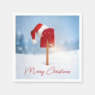 Christmas Hat On Red Snow Shovel  Napkin