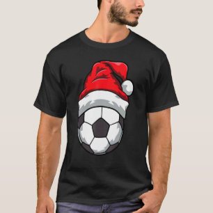 Christmas Hat Soccer Ball Santa Claus Sport Player T-Shirt