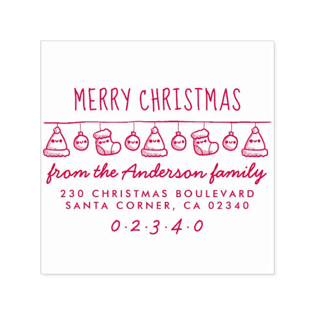 Christmas Hat & Stocking Bunting Return Address Self-inking Stamp (Design)