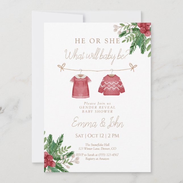 Christmas He or She What Will Baby Be Invitation  (Front)