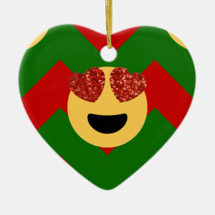 christmas heart eye emoji ceramic ornament