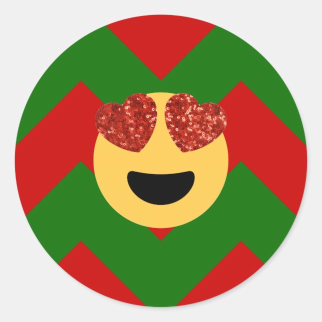 christmas heart eye emoji classic round sticker (Front)
