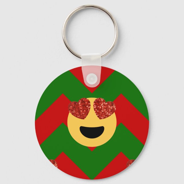 christmas heart eye emoji key ring (Front)