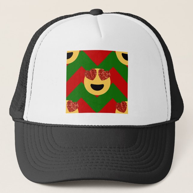 christmas heart eye emoji trucker hat (Front)