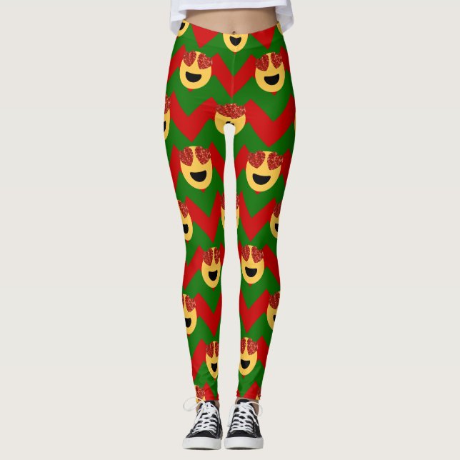 christmas heart eye emoji xmas leggings (Front)