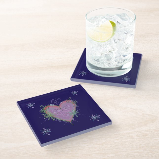 christmas heart glass coaster (Angled)
