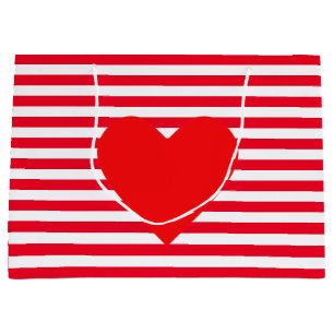 Christmas Heart on Red White Stripes Large Gift Bag