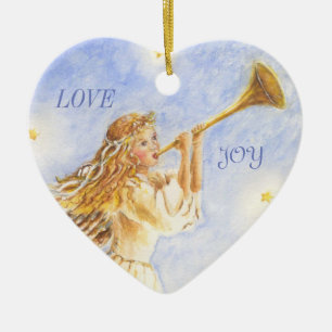 Christmas Heart Ornament Angel Watercolor