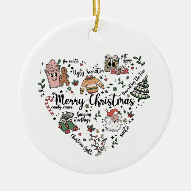 Christmas Heart Ornament, Merry Christmas Ornament (Front)