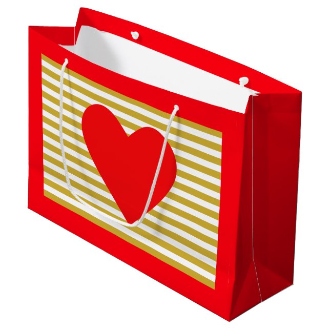 Christmas Heart & Stripes Large Gift Bag (Front Angled)