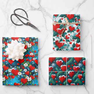 Christmas Heart Wrapping Paper Sheet