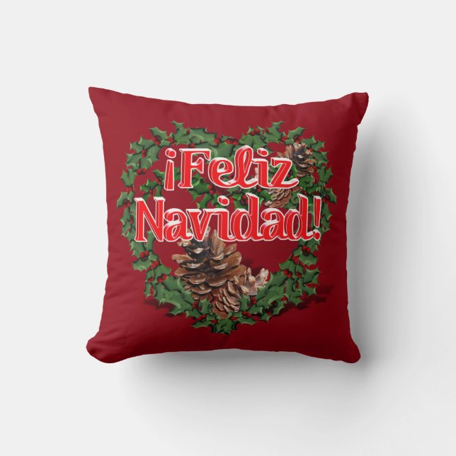 Christmas Heart Wreath (Feliz Navidad) Cushion (Front)