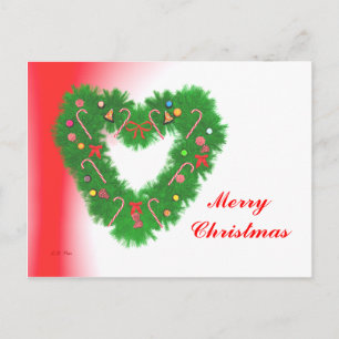 Christmas Heart Wreath Holiday Postcard