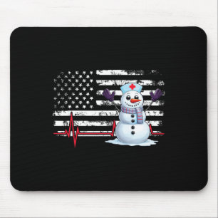 Christmas Heartbeat Nurse Snowman American Flag Ni Mouse Pad