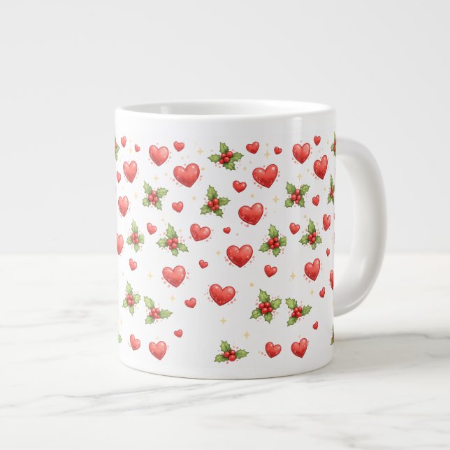 Christmas Hearts & Holly Mug (Front Right)