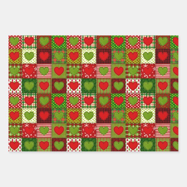 Christmas Hearts Patchwork Quilt Wrapping Sheets  (Front)