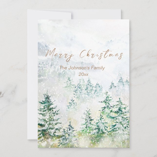 Christmas  heavy snow pine forest card (Front)