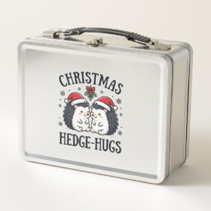 Christmas Hedge-Hugs Cute Hedgehog Holiday Design Metal Lunch Box