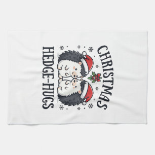 Christmas Hedge-Hugs Cute Hedgehog Holiday Design Tea Towel