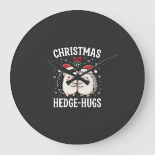 Christmas Hedge-Hugs Cute Hedgehog Holiday Large Clock