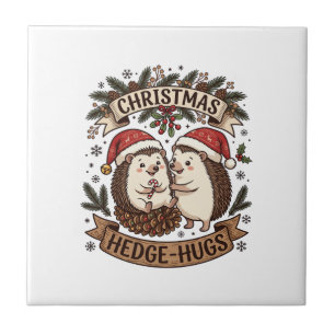 Christmas Hedge Hugs Hedgehogs Santa Hats Snowflak Ceramic Tile