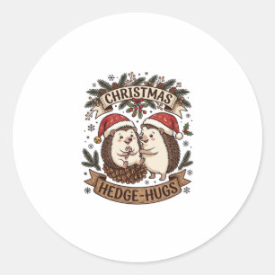 Christmas Hedge Hugs Hedgehogs Santa Hats Snowflak Classic Round Sticker