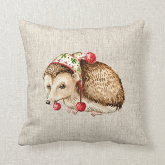 christmas hedgehog linen look pillow cushion