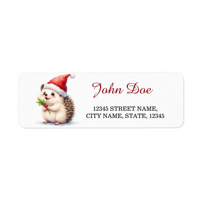 Christmas Hedgehog with Holly Return Address Label (Front)
