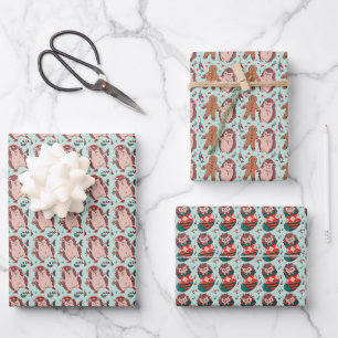 Christmas Hedgehog Wrapping Paper Sheet