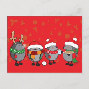 Christmas hedgehogs holiday postcard
