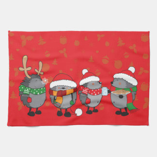 Christmas hedgehogs tea towel