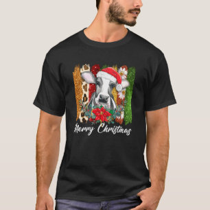 Christmas Heifer Santa Hat Christmas Lights Cow T-Shirt