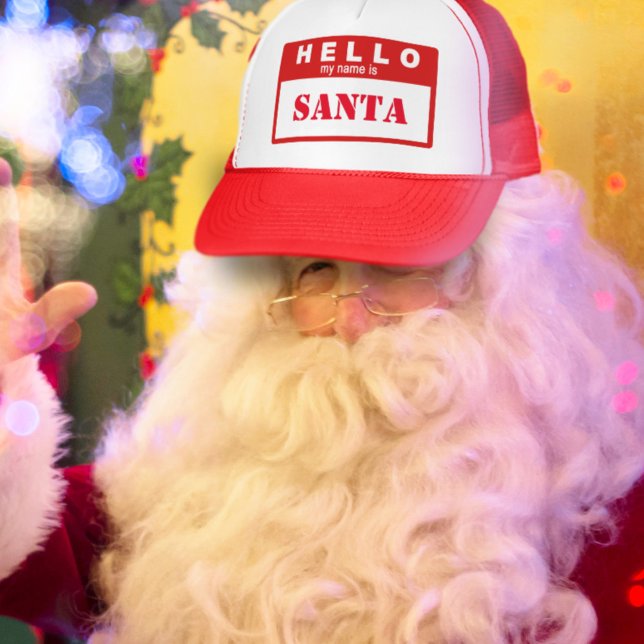 Christmas Hello My Name is Santa Trucker Hat (Hello My Name is Santa! Festive trucker hat for the holiday season)