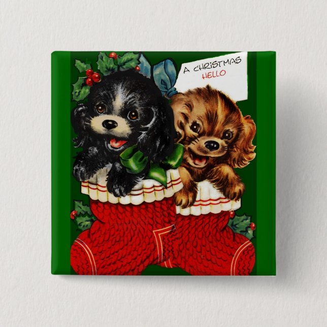 Christmas Hello Puppies 15 Cm Square Badge (Front)